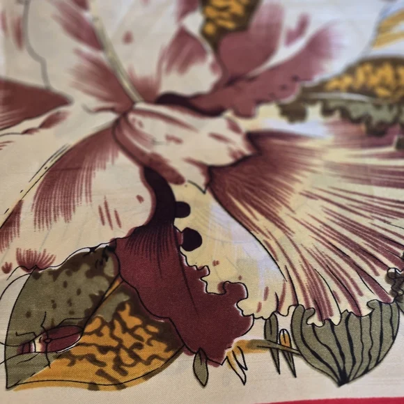 Vintage Silk Floral Square Scarf 35x35 Red Beige Botanical - Picture 7 of 15